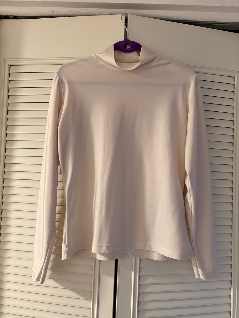Amanda Smith Sport Semi-Shear Soft Long Sleeve Mock Neck Top in Off-White Medium